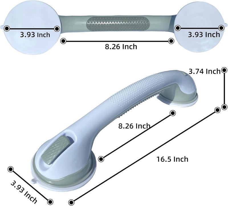 Gemroom 2 Pack Heavy-Duty Shower Grab Bars - 16.5 Inch Grey Suction Bar Handles for Elderly, Seniors, Handicap, Safety Balance Assist Grip for Bathroom, Toilet - Anti-Slip, Shower Handles Hand Rail - Image 3
